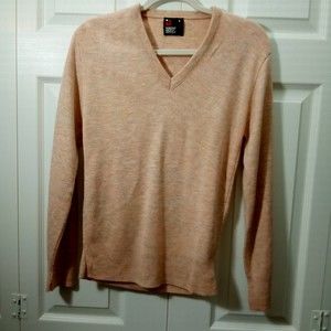 Robert Bruce Vintage Peach With Green/White Tones V-Neck Mens's Sweater size S